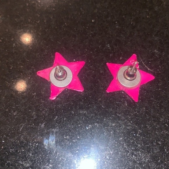 Hot Pink Star Stud Earrings - Picture 2 of 2